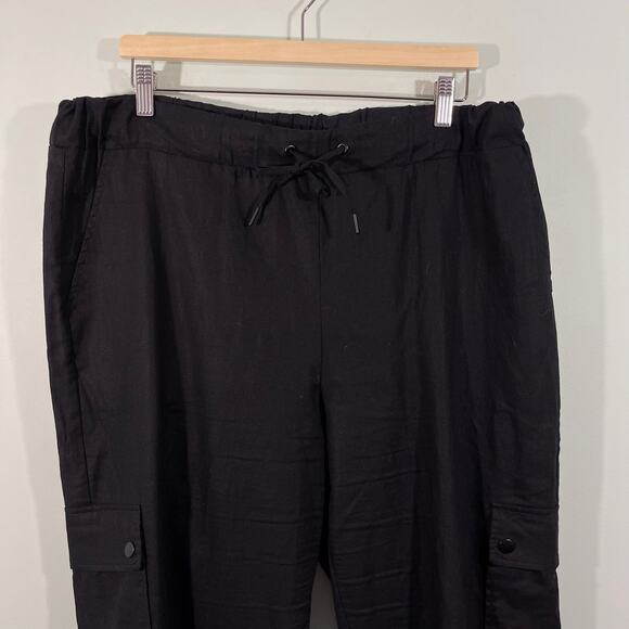 Saks Fifth Avenue Women's Black Linen Blend Cargo Jogger Size XL - Picture 2 of 7